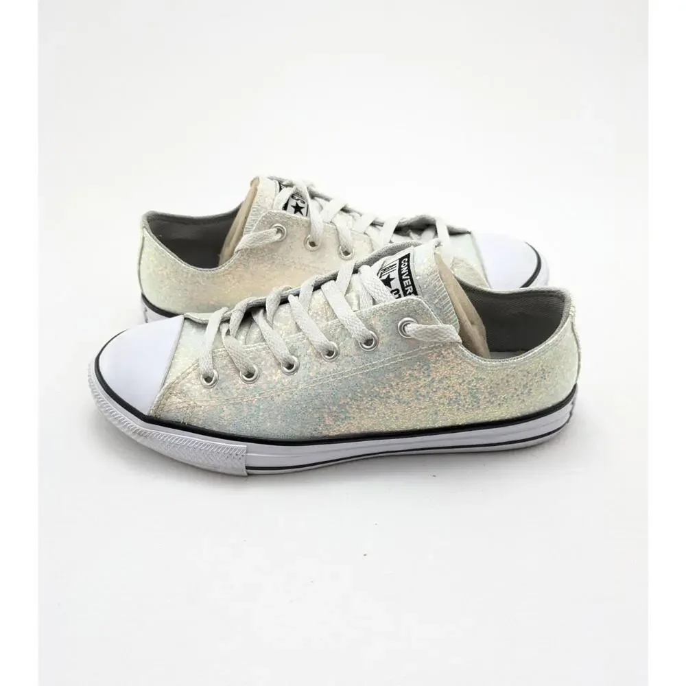 Youth Converse CTAS Ox Wolf Grey Rainbow Glitter Casual Shoes 665979C Size 5